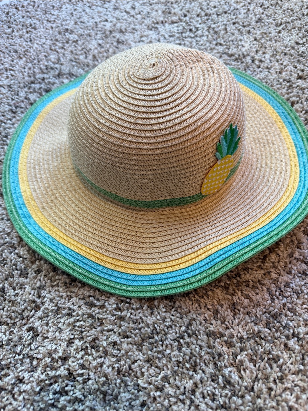 Gymboree Wide-Brim Straw Hat with Pineapple Patch - Yellow & Teal Trim 2T-3T